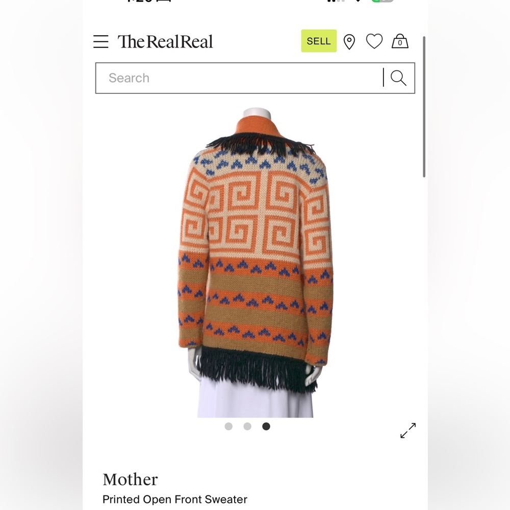 Mother Women's Orange Patterned Fringe Hem Sweater